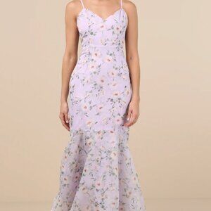 Lulus Floral Tiered Maxi Dress – Size L – Wedding Guest / Spring Formal